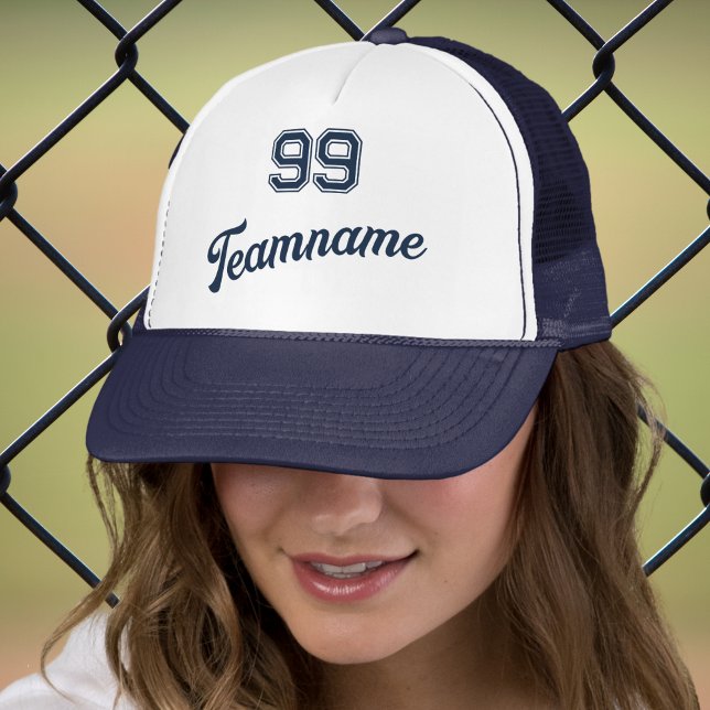 Navy Baseball Custom Player Number & Team Name Trucker Hat (Creator Uploaded)