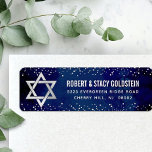 Navy Bat Mitzvah Silver Glitter Modern Address<br><div class="desc">Be proud, rejoice and celebrate this milestone of your favourite Bat Mitzvah whenever you use this sophisticated, personalised return address label! Bold, white sans serif typography, a faux silver Star of David and tiny, faux silver confetti glitter dots overlay a sophisticated, dramatic navy blue watercolor background. Personalise the custom text...</div>