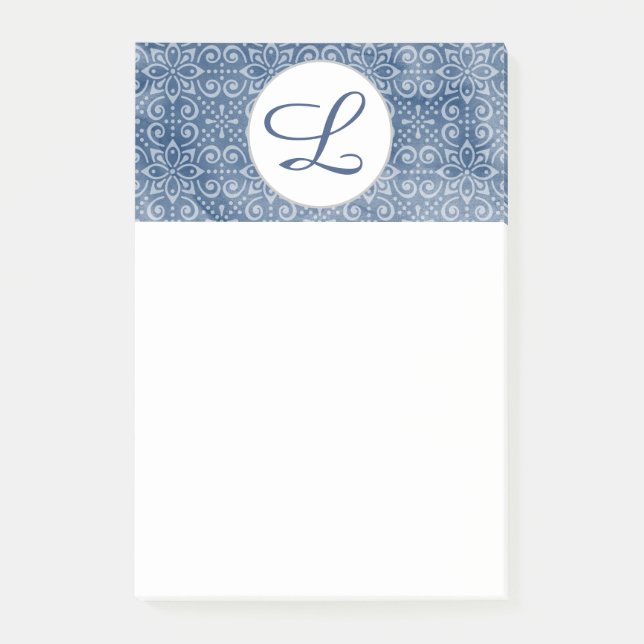 Navy Batik Monogram Post it Notes (Front)