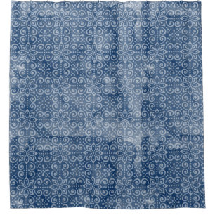 Navy Batik Shower Curtain