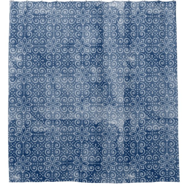 Navy Batik Shower Curtain (Front)