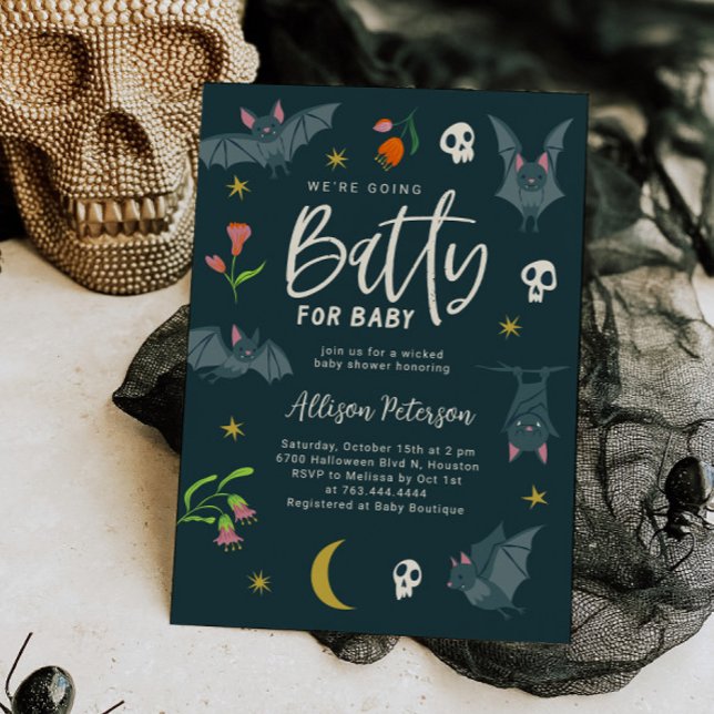 Navy Bats Batty for Baby Shower Invitation (Creator Uploaded)