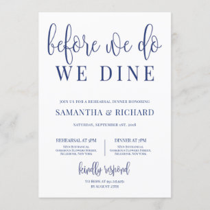 Navy before we do we dine rustic rehearsal dinner invitation