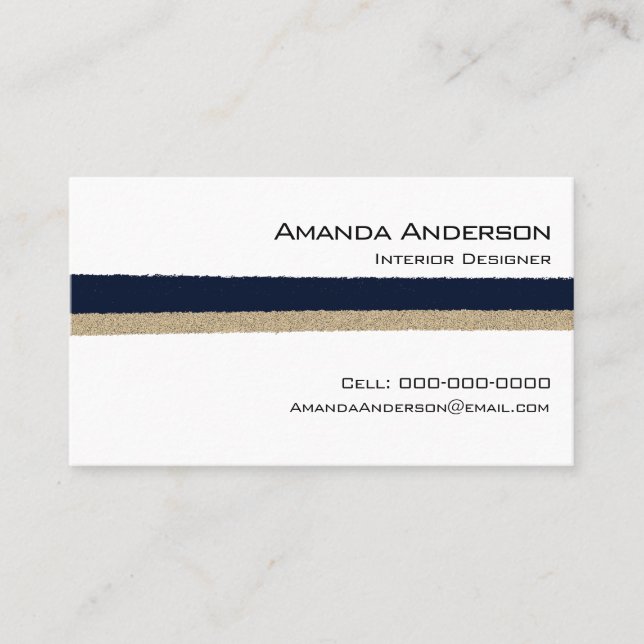Navy / Beige Paper Stripes Business Card (Front)