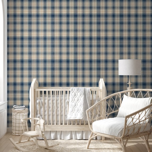 Navy Beige Railway Stripe Wallpaper (Kids)