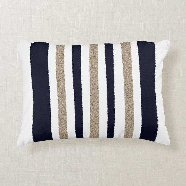 Navy / Beige / White Paper Stripes Decorative Cushion (Front)