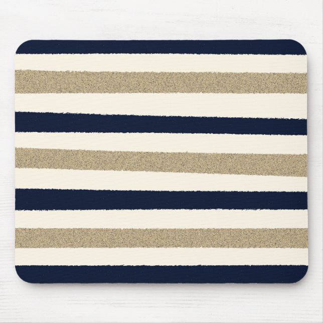 Navy / Beige / White Paper Stripes Mouse Mat (Front)
