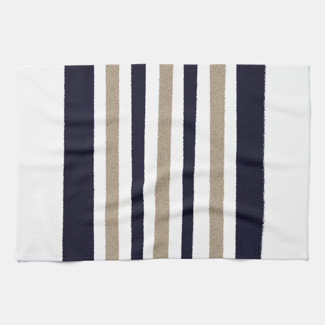 Navy / Beige / White Paper Stripes Tea Towel (Horizontal)