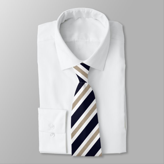 Navy / Beige / White Stripes Tie (Tied)