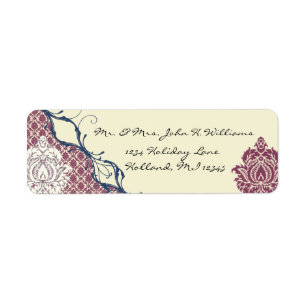 Navy & Berry Berry Elegant Damask Peacock Wedding