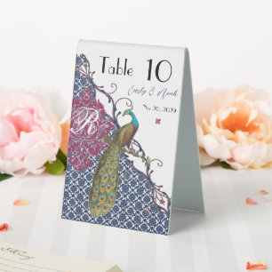 Navy & Berry Berry Elegant Damask Peacock Wedding