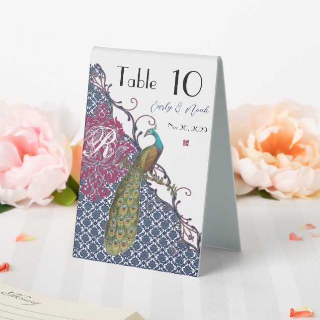 Navy & Berry Berry Elegant Damask Peacock Wedding (In SItu (Wedding))