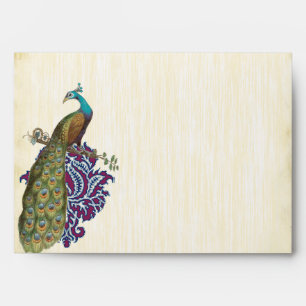 Navy & Berry Berry Elegant Damask Peacock Wedding Envelope
