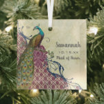 Navy & Berry Berry Elegant Damask Peacock Wedding Glass Tree Decoration<br><div class="desc">Navy and Berry Berry Elegant Damask Peacock Wedding Ornaments.  Romantic Elegant and Whimsical Bridesmaid,  Maid of Honor,  Flower Girl,  Mother of the Bride,  Mother of the Groom,  Grandmother of the Bride,   Wedding Party Favors</div>