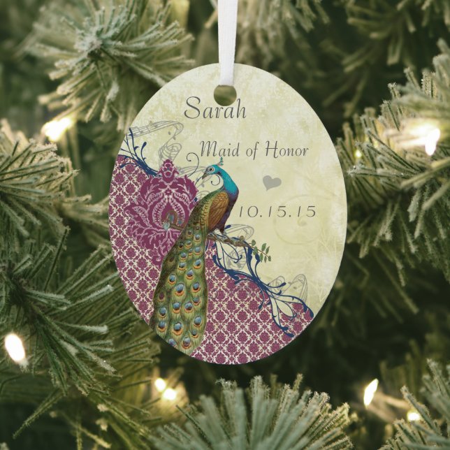 Navy & Berry Berry Elegant Damask Peacock Wedding Metal Tree Decoration (Insitu)