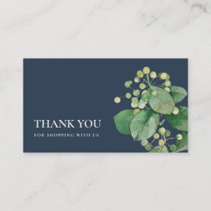 NAVY BERRY LEAFY FOLIAGE GREENERY THANK YOU LOGO BUSINESS CARD