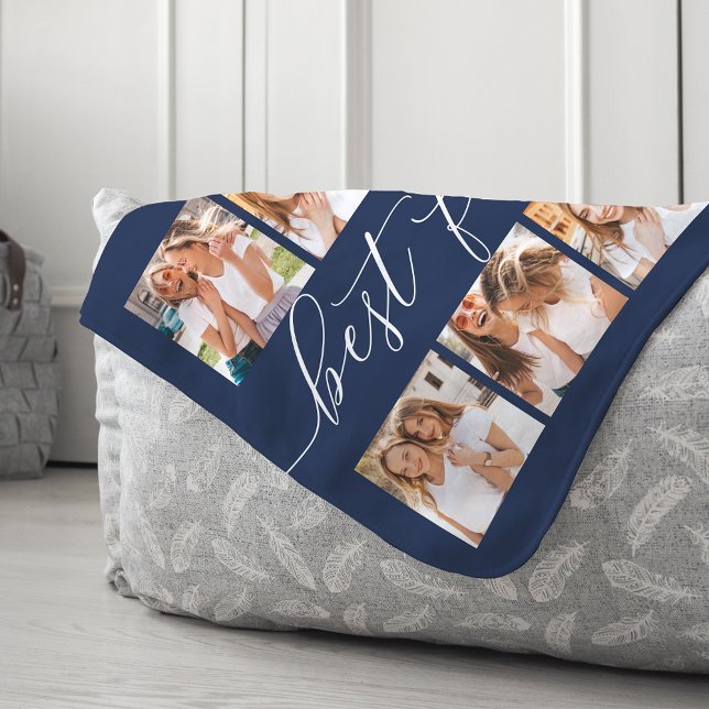 Navy | Best Friends Photo Collage Sherpa Blanket (Creator Uploaded)