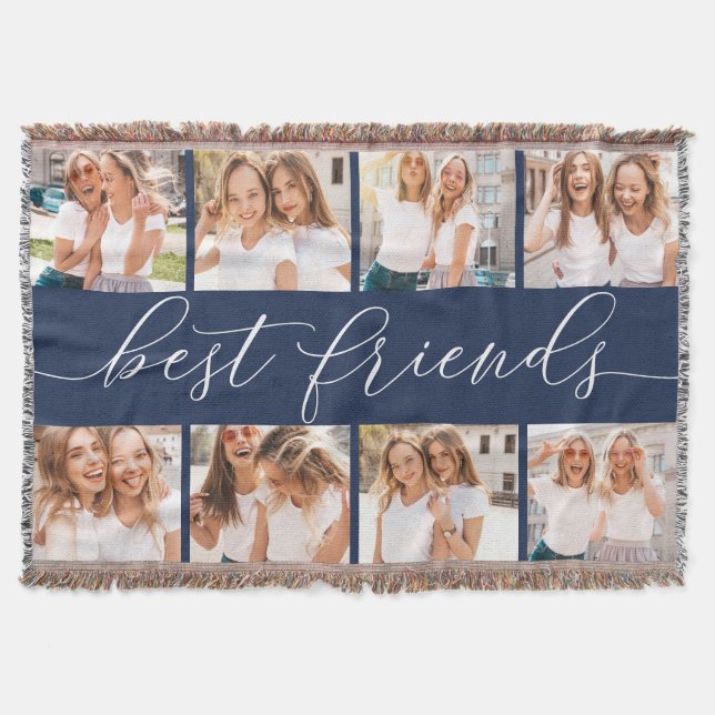 Navy | Best Friends Photo Collage Throw Blanket (Front)