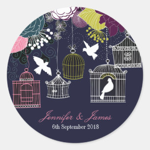Navy birdcage bird cage doves wedding favour classic round sticker