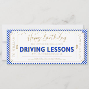 Navy Birthday Driving Lessons Gift Voucher Card