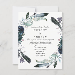 Navy Black Floral Wreath Engagement Party Invite