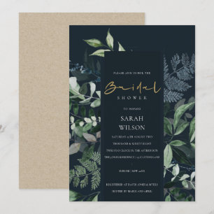 Navy Black Green Leafy Fauna Bridal Shower Invite