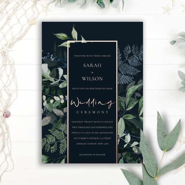 Navy Black Green Leafy Tropical Fauna Wedding (Creator Uploaded)