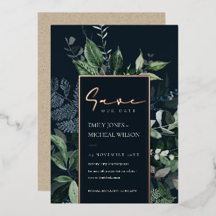 Navy Black Kraft Green Leafy Fauna Save The Date
