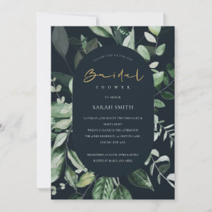 Navy Black Leafy Capsule Bridal Shower Invite