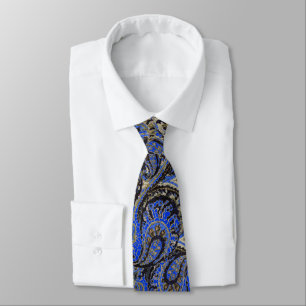 Navy & Black Paisley Peacock Colors Wedding Tie