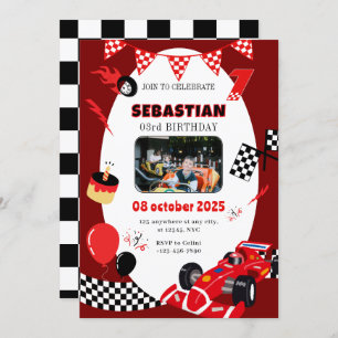 Navy & Black Race Birthday Invitation-Custom Photo Invitation