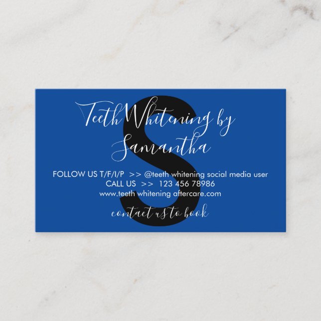 Navy Black Teeth Whitening Aftercare Tips Business Card (Front)