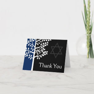 Navy Black Tree of Life Bar Mitzvah Thank You Card