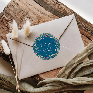 Navy Bliss Boho Wildflower Thank You Wedding Favor Classic Round Sticker