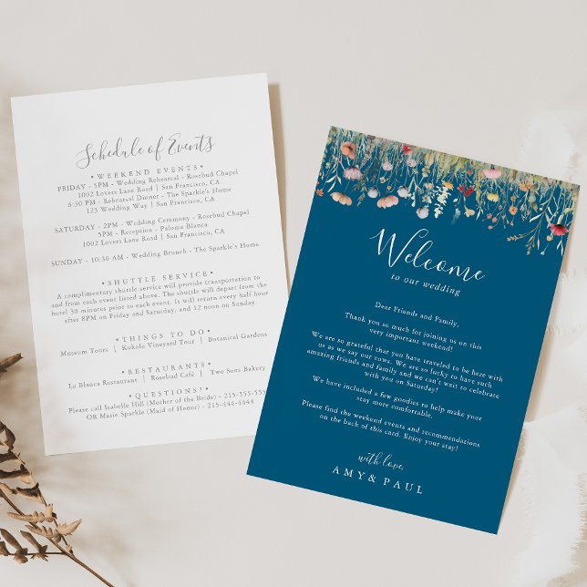 Navy Bliss Boho Wildflower Wedding Welcome Letter (Creator Uploaded)