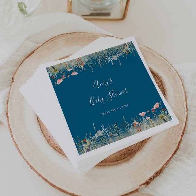 Navy Blissful Colourful Boho Wildflower Baby Showe Napkin (Creator Uploaded)