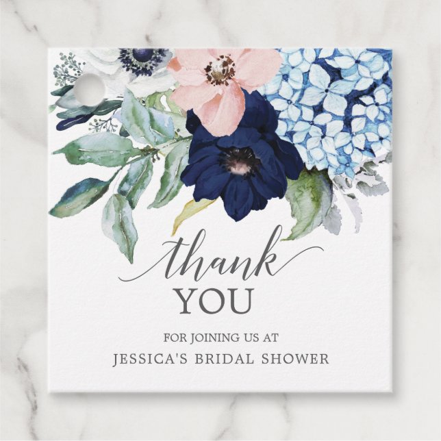 Navy Blooms Bridal Shower Thank You Favour Tag (Front)