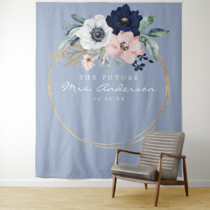 Navy Blooms Future Mrs Bridal Shower Backdrop Tapestry