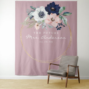 Navy Blooms Future Mrs Bridal Shower Backdrop Tapestry
