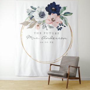Navy Blooms Future Mrs Bridal Shower Backdrop Tapestry