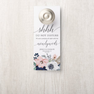 Navy Blooms Wedding Door Hanger Do Not Disturb