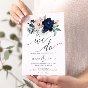 Navy Blooms Wedding Invitation