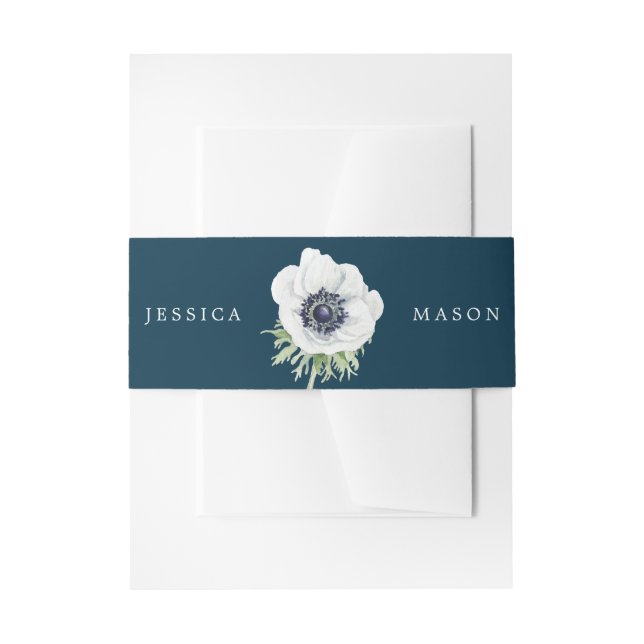 Navy Blooms Wedding Invitation Belly Bands Anemone Band (Front Example)