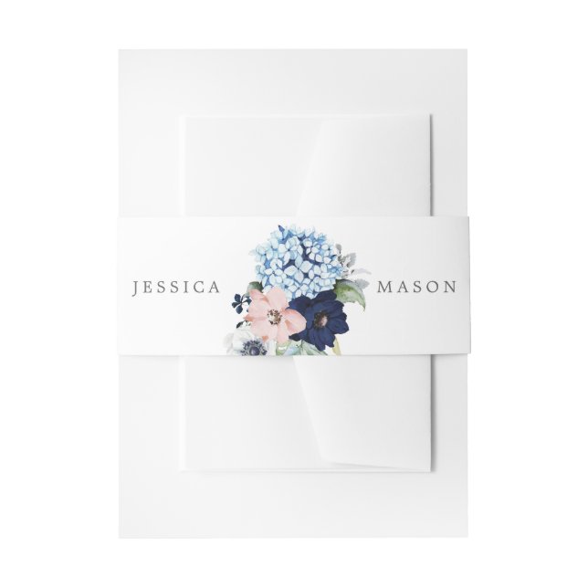 Navy Blooms Wedding Invitation Belly Bands Invitation Belly Band (Front Example)