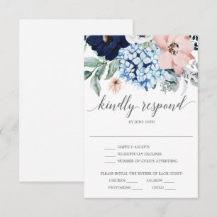 Navy Blooms Wedding RSVP Card