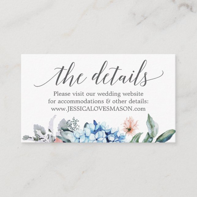 Navy Blooms Wedding Website Insert Card (Front)
