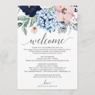 Navy Blooms Wedding Welcome Itinerary Letter Programme