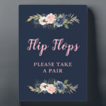 navy blossom pink flip flops wedding favors sign plaque<br><div class="desc">a lovely design with watercolor flowers</div>