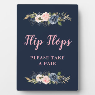 navy blossom pink flip flops wedding favors sign plaque