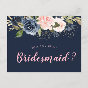 navy blossom pink will you be my Bridesmaid card
